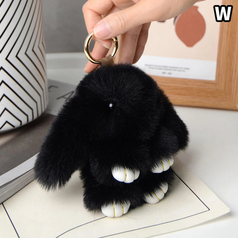 15cm Rabbit Fur Keychain - Fluffy Bag Charm, Car Key Pendant & Gift Accessory for Women