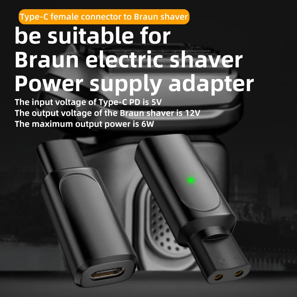Hobo 12V USB-C Shaver Charger Adapter - Charging Converter for Braun Series 1, 3, 5, 6, 7, 9 & XT5 Electric Razors, Cable Excluded