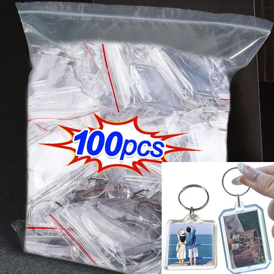 Clear Acrylic Photo Frame Keychains – Blank Rectangle Keyrings for Double-Sided Photos, DIY Supplies (5-100PCS)