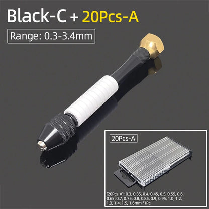 Mini Aluminum Hand Drill 0.3–3.4mm – Keyless Chuck Micro Rotary Tool with HSS Twist Drill Bit Set for Wood & DIY Crafts