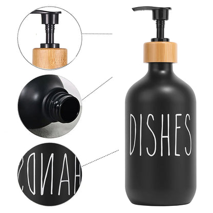 Black Dish Soap Dispenser Set for Kitchen Sink - Refillable Bottles for Hands Soap and Dishes Detergent Storage