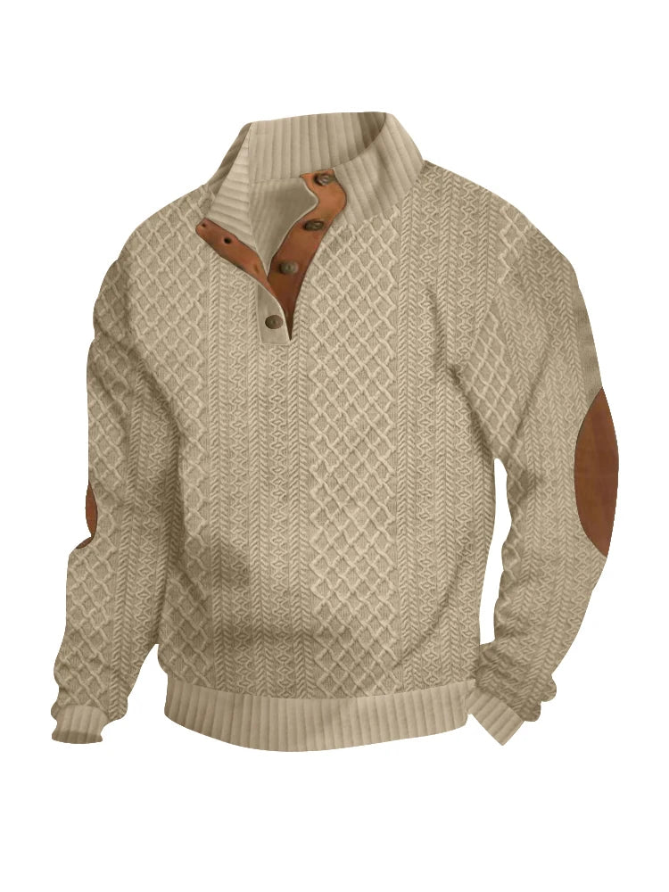 2024 Cross-Border Bestselling Euro Code Men’s Casual Jacquard Knitted Sweater - Standing Collar, Long-Sleeved, Button-Down