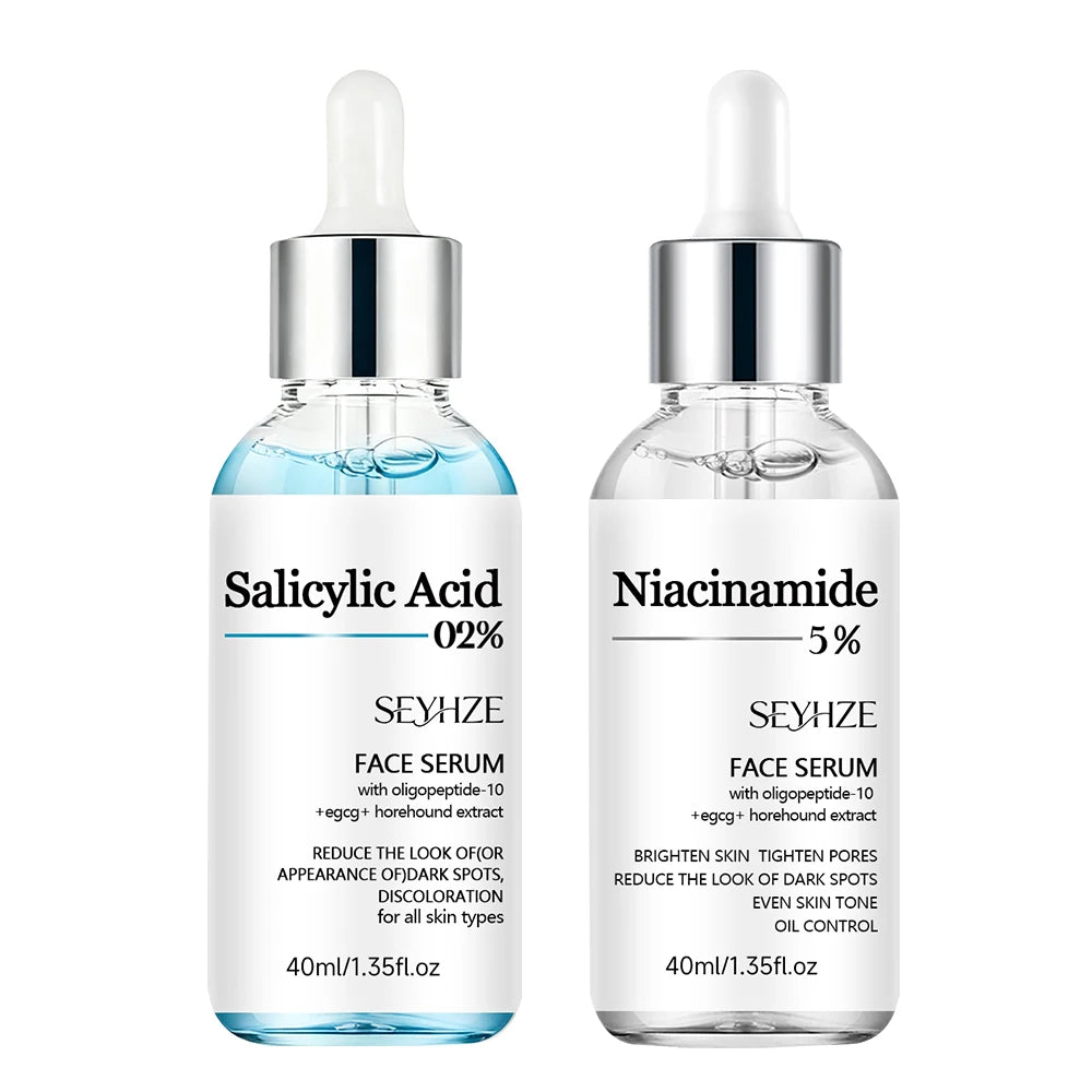 SEYHZE Salicylic Acid & Niacinamide Essence Set 2PCS - 5% Niacinamide, Ceramides & Purslane for Brightening and Pore Care