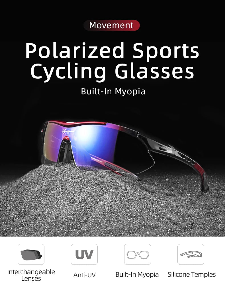 ROCKBROS Cycling Sunglasses — Polarized Photochromic MTB Sports Goggles with 5/3 Lenses