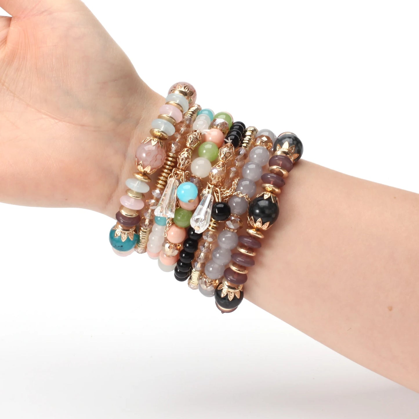 Bohemian Stackable Bead Bracelets - Multilayer Charm Stretch Bangles for Women