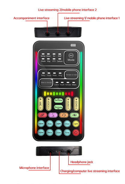 i9 Mini Voice Changer Sound Card – Bluetooth-Compatible Live Audio Mixer with Multiple Effects & Mic Support
