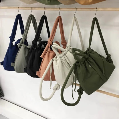 2023 Casual Nylon Padded Tote Bag – Soft Puffer Shoulder & Crossbody Handbag for Women, Large Capacity Vintage Design