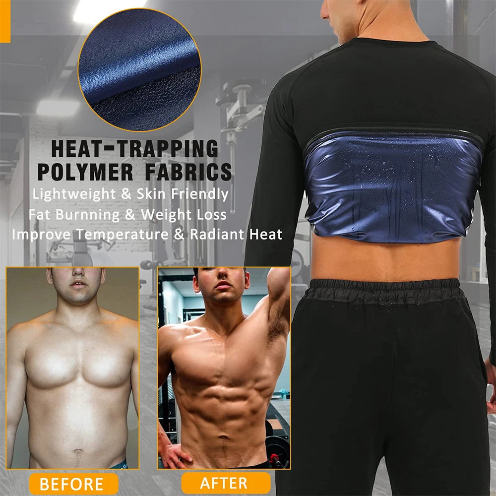 Men’s Sauna Sweat Shirt – Long Sleeve Compression Body Shaper Top for Weight Loss Workout & Sports