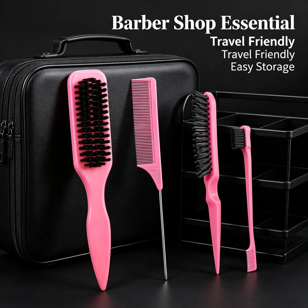 4Pc Boar Bristle Hair Brush Set - Slick Back Styling Tools for Ponytails, Buns, Baby Hair and Flyaway Control