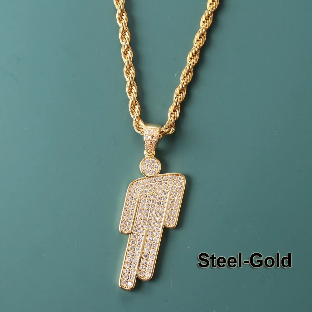 Hip Hop Stainless Steel Round Head Zircon Pendant Necklace for Couples – Skew Head Chaoren Fashion Jewelry Necklace