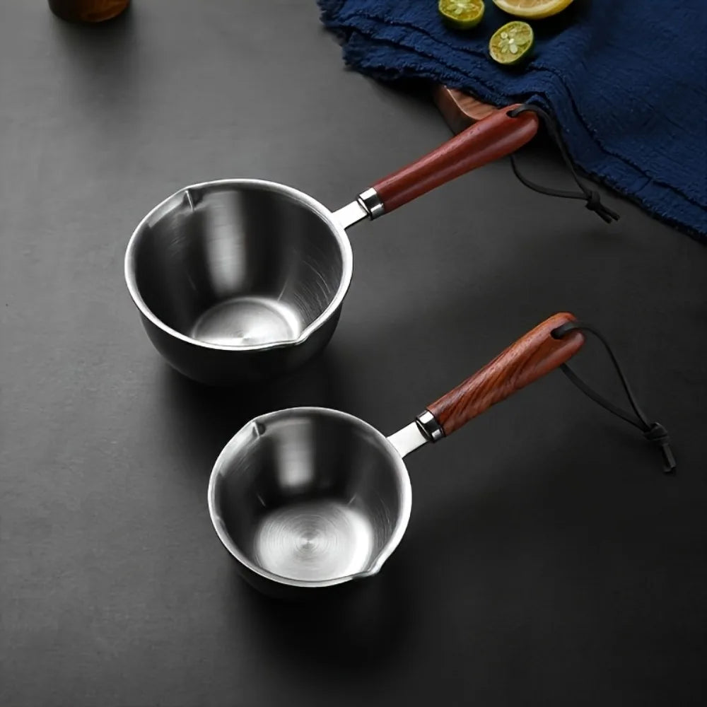 10oz Stainless Steel Melting Pot - Wooden Handle Saucepan for Cooking, Candle Wax & DIY Crafts
