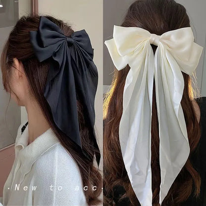 Chiffon Bow Hair Clip: Large Bowknot Stain Hairpin Barrette for Women - Solid Color Ponytail Clip, Stylish Headwear Gift