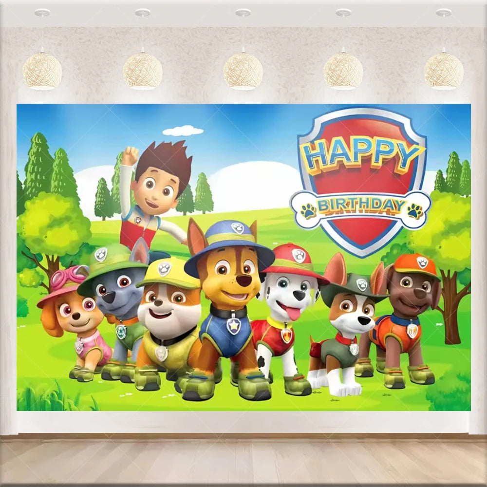 PAW Patrol Anime Birthday Party Backdrop – Puppy Dog Photography Background Cloth for Kids Birthday & Baby Shower Decorations Boy Gift