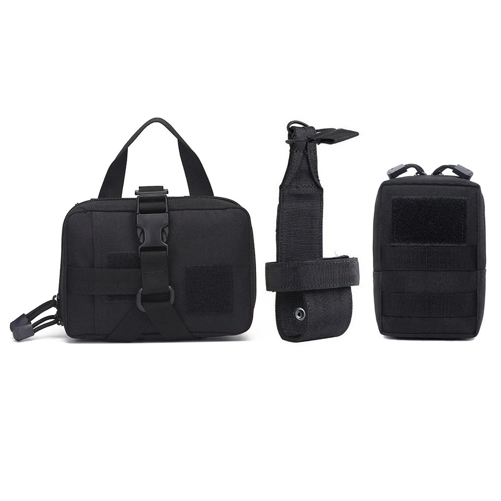 3Pcs Dog Tactical Harness Bags — 2 Pouch MOLLE Set & 1 Belt Bottle Holder for Military Training & Outdoor Use