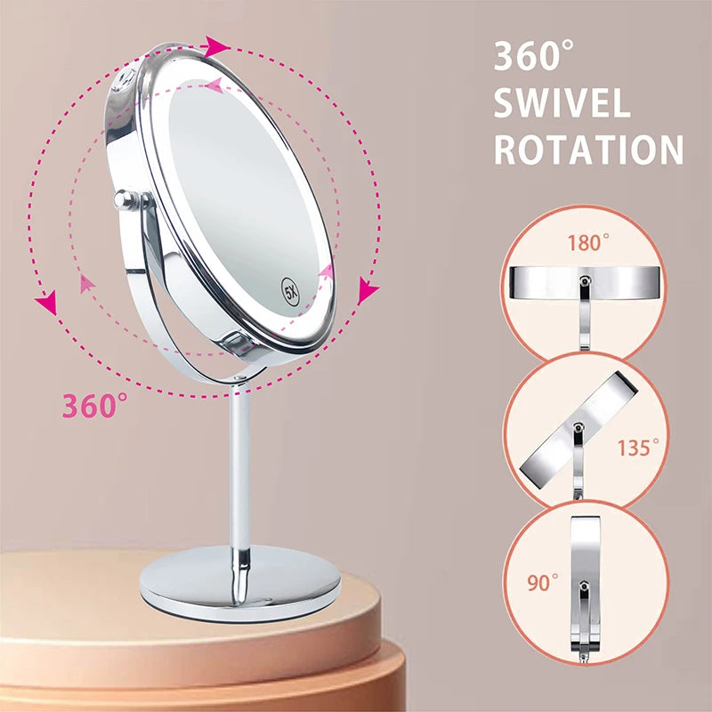 8 Inch 10X Magnifying LED Makeup Mirror - Double-Sided with 3 Color Light Touch Switch, USB Charging, Desktop Vanity Cosmetic Mirror