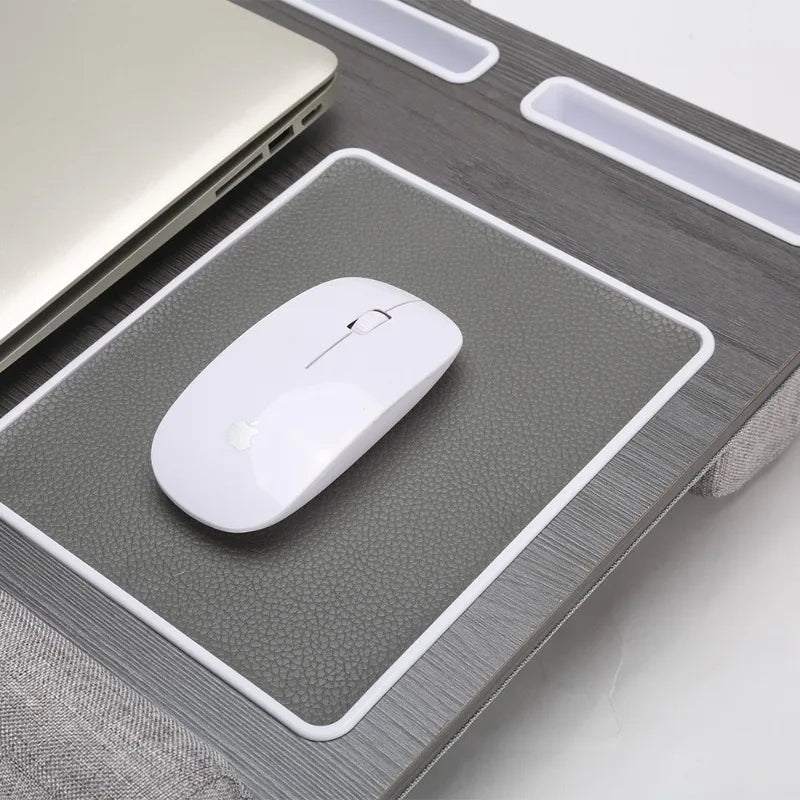 Multi-Purpose Laptop Desk with Double Groove and Anti-Slip Bar - Portable Leg Table with Embedded Mouse Pad for Sofa and Bedroom Use