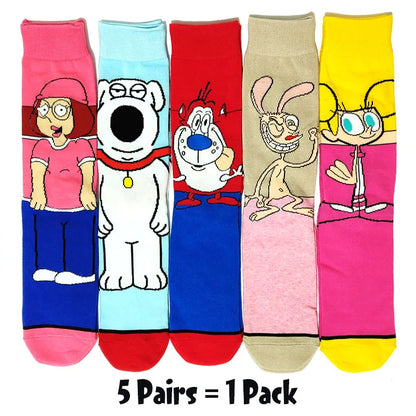 Cartoon Anime Crew Socks - 5 Pairs Unisex Hip Hop Street Style Novelty Casual Socks for Men and Women
