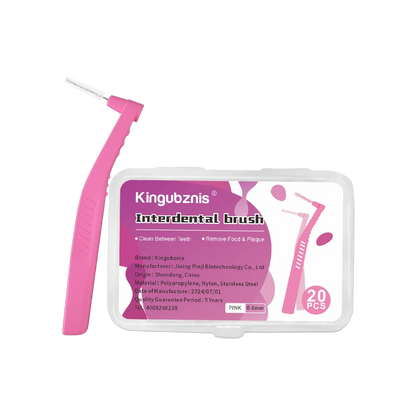 Kingubznis Interdental Brush Set - Stainless Steel Orthodontic Dental Floss Brushes with Angled Short Handle