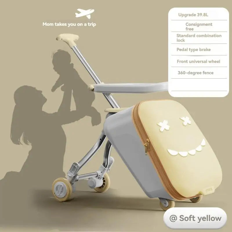 Kids Ride-On Luggage with Folding Stroller – 20-Inch Rolling Suitcase for Toddlers and Babies