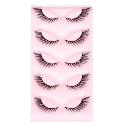 Manga Lashes 5 Pairs – Anime Cosplay Faux Mink Short Full Strip Lashes, Korean Natural Look, Clear Band Soft Eyelash Extensions