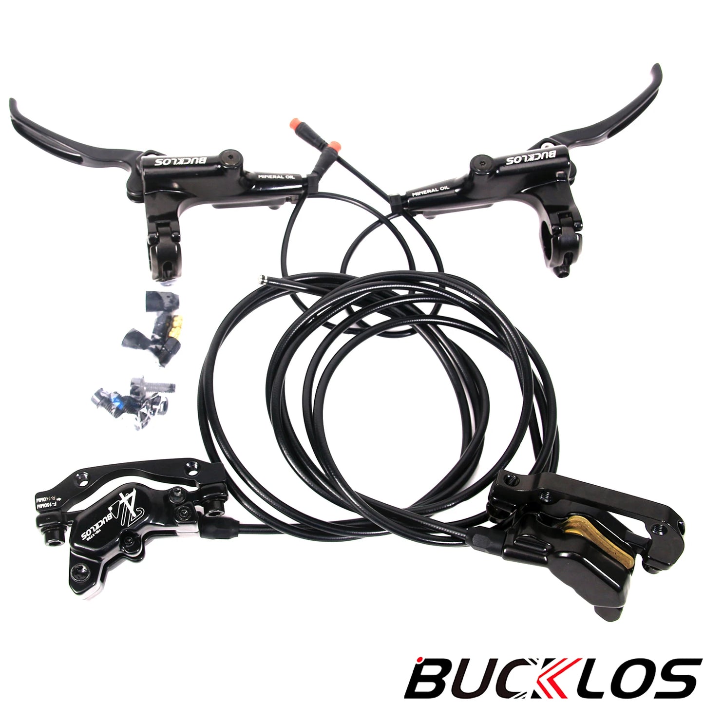 BUCKLOS HD-E735 E-Bike Hydraulic Brake – 4-Piston 1150mm/1950mm Power-Off Brake for MTB, Scooter & Bicycle Parts