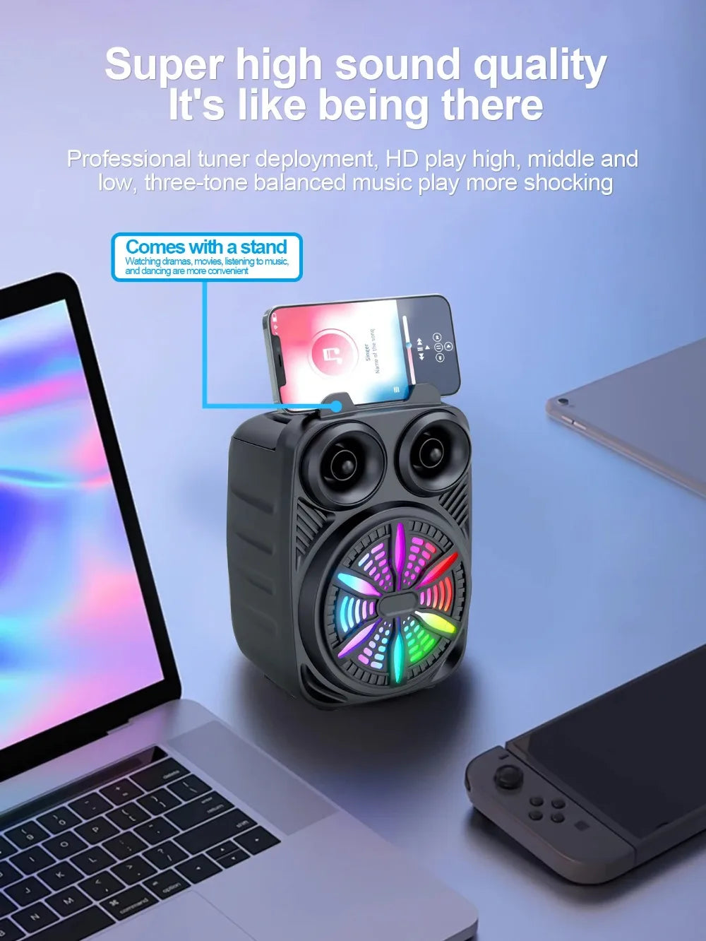 500mAh Bluetooth Speaker – High-Power Sound Box with TF/U-Disk, Karaoke & Handheld Subwoofer for Dancing