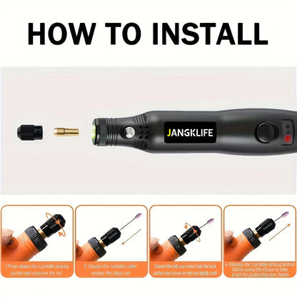 JANGKLIFE USB Cordless Rotary Tool Kit - Mini Wireless Engraving Drill for Wood, Jewelry, Metal & Glass DIY