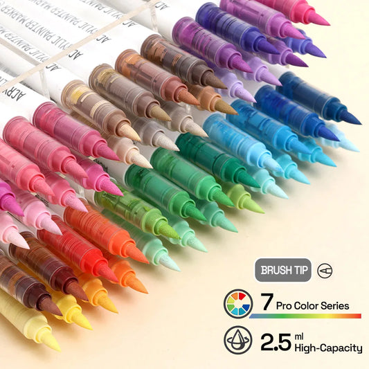 9PCS Automatic Ink Control Acrylic Paint Markers Set — Brush Tip Pens with 7 Professional Colors for Art & Craft