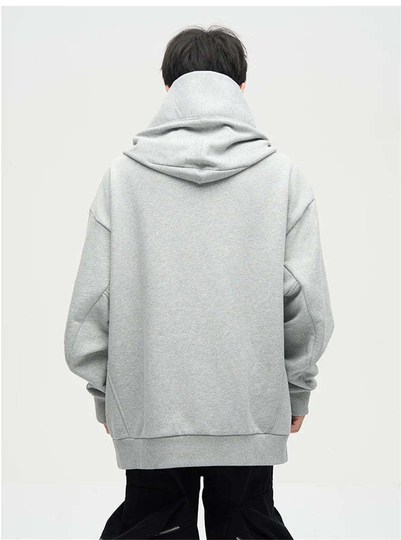 Autumn Ninja Streetwear Turtleneck Hoodie - Men's Embroidered Y2K Vintage Fleece Sweatshirt, Hip Hop Fashion
