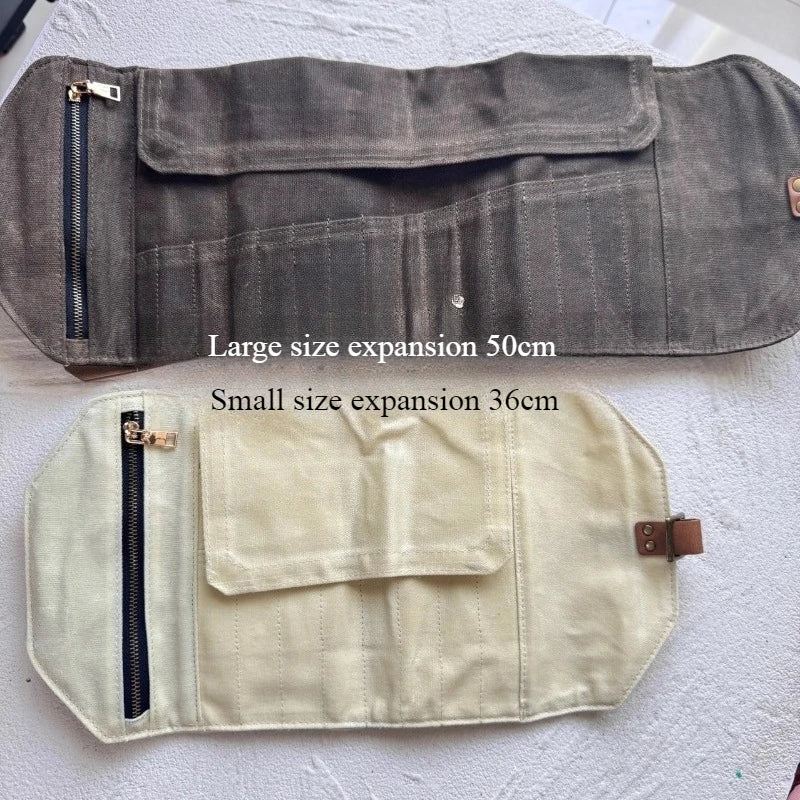 Oil Wax Leather Pencil Case – Waterproof Canvas Carabiner Bag for Artists, Students & Portable Travel Storage