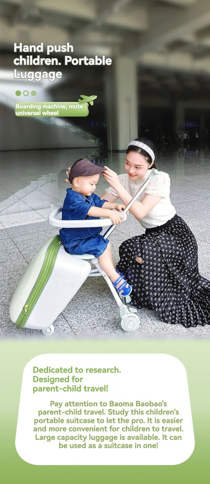 20-Inch Ride-On Kids Luggage with Folding Stroller – Children's Suitcase for Walking and Riding, Travel Bag for Babies
