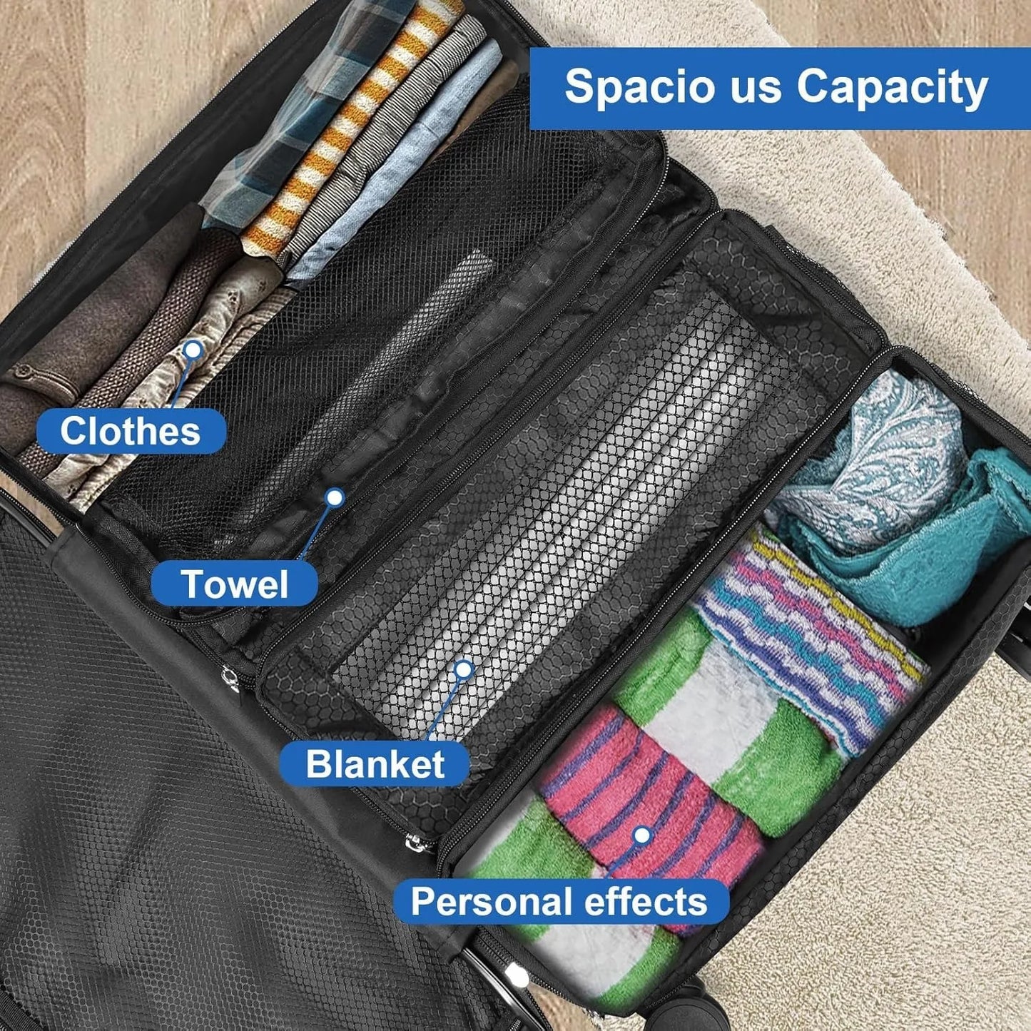 High-Capacity Travel Suitcase Organizer – Hanging Shelve & Packing Cube Collapsible Storage Bags