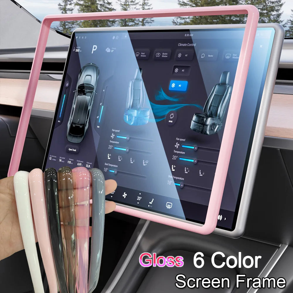 Gloss Navigation Screen Protector Frame for Tesla Model 3/Y – Soft Silicone Edge Display Cover & Central Control Protector