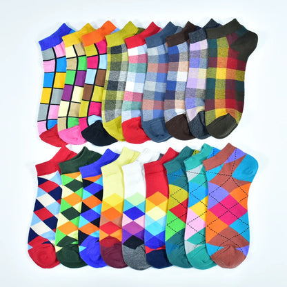 6 Pairs Colorful Novelty Ankle Socks - Harajuku Grid Space Cotton Casual Socks for Men & Women