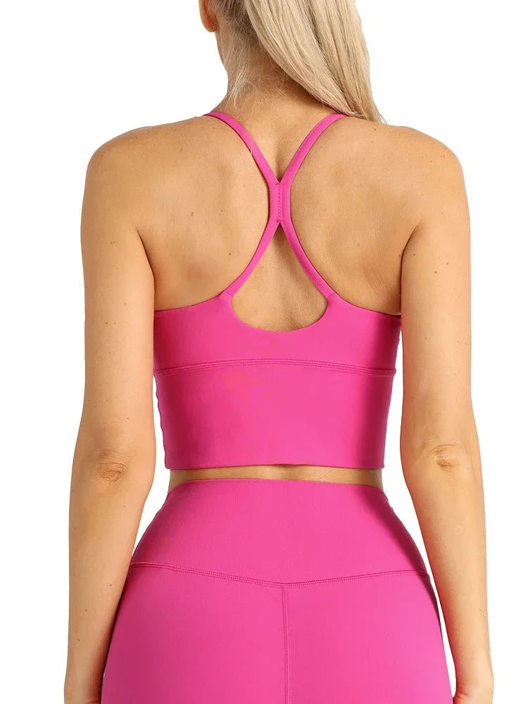Solid Color Women’s Gym Yoga Sports Bra – Naked Feel, Sexy Cross Back Y-Shape Sling for Fitness, Jogging & Workout