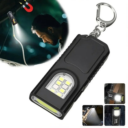 USB Rechargeable Keychain Flashlight - Mini COB Work Light for Camping, Walking & Everyday Carry