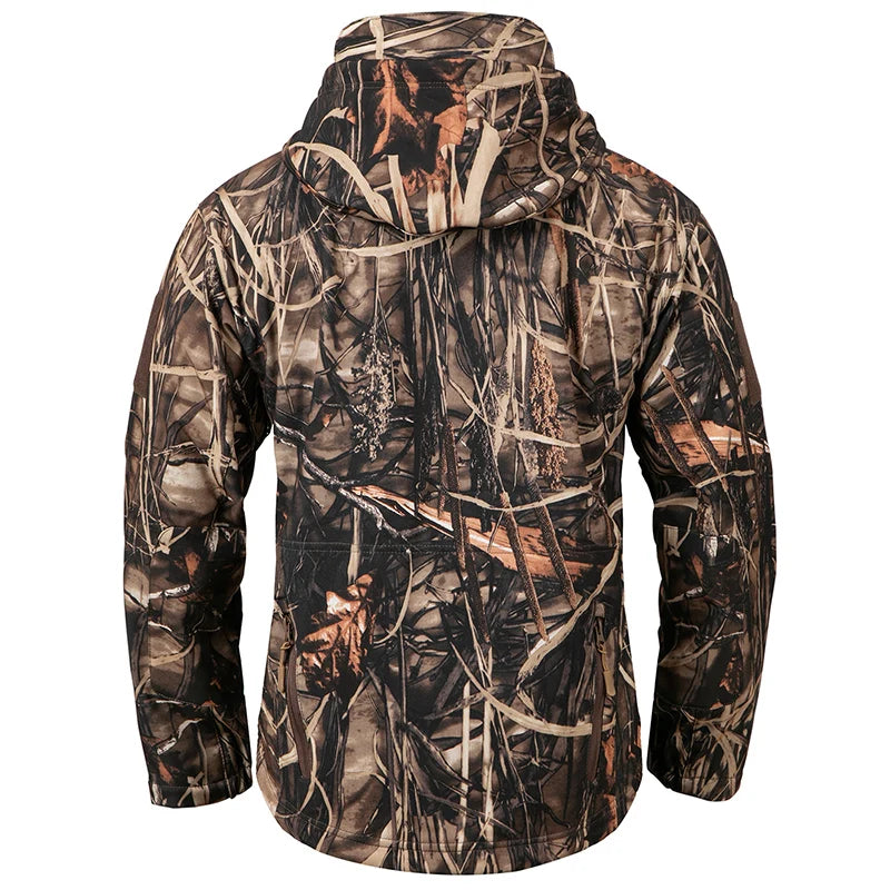 Men’s Silent Soft Shell Tactical Jacket | Waterproof, Warm Fleece Camouflage Hunting & Outdoor Hooded Coat