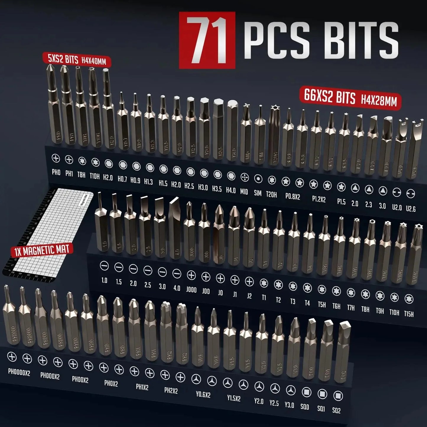 75-in-1 Precision Electric Screwdriver Set – 71 Magnetic Phillips & Torx Bits with 3 LED Lights