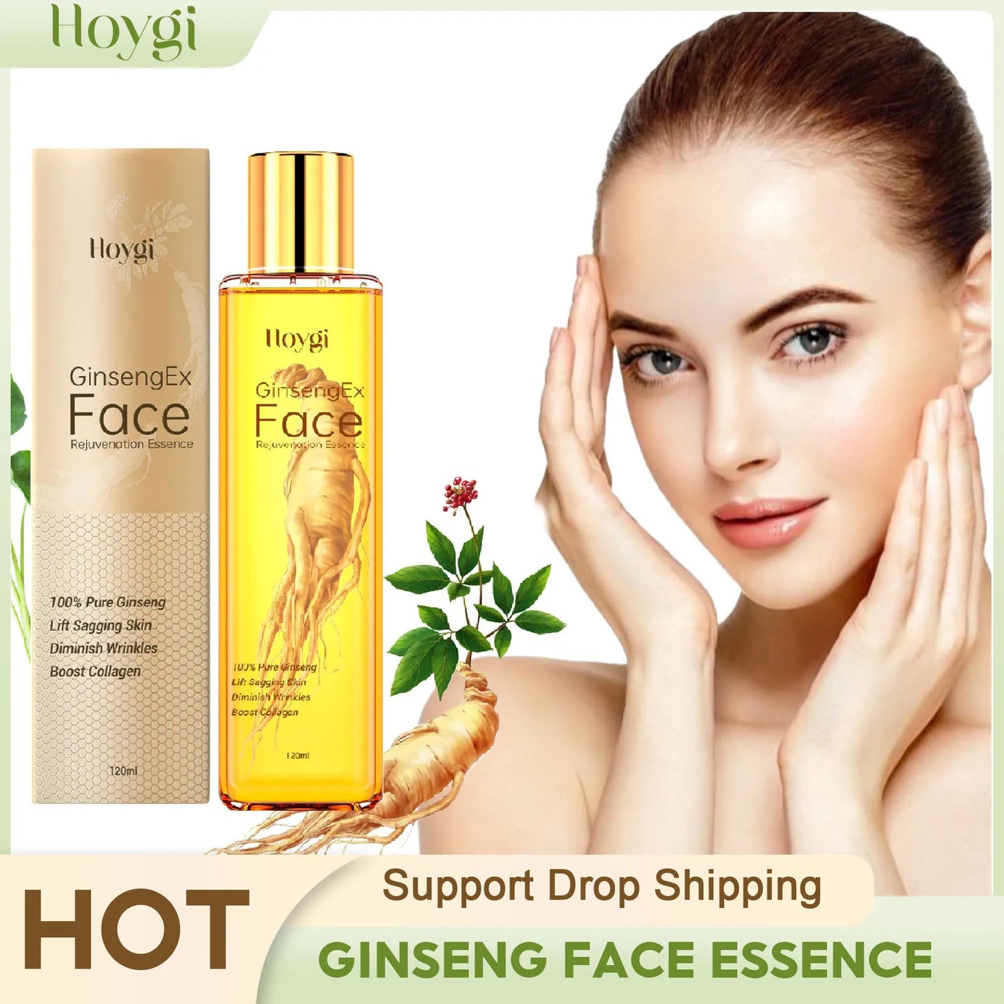 120ml Gold Ginseng Facial Essence Serum with Polypeptides Deep Hydration Brightening Moisturizing Skin Care Treatment