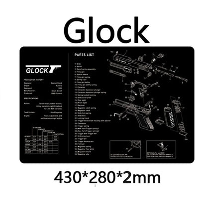 Gun Cleaning Mat with Parts Diagram & Instructions – Armorers Bench Mat, Mouse Pad, Repair & Build Tool for Glock 17, Beretta M9, 1911
