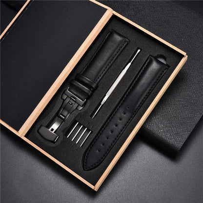 Genuine Leather Watch Strap - 18mm, 20mm, 22mm & 24mm Replacement Band with Butterfly Buckle for Men and Women