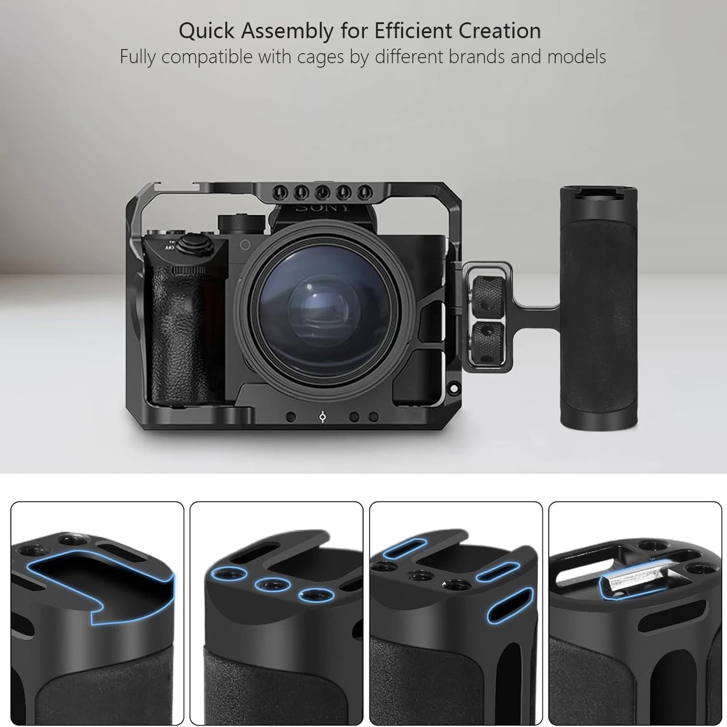 Probty Mini Side Handle Handgrip – Cold Shoe & 1/4"-20 Mount for DSLR/Digital Camera Cage