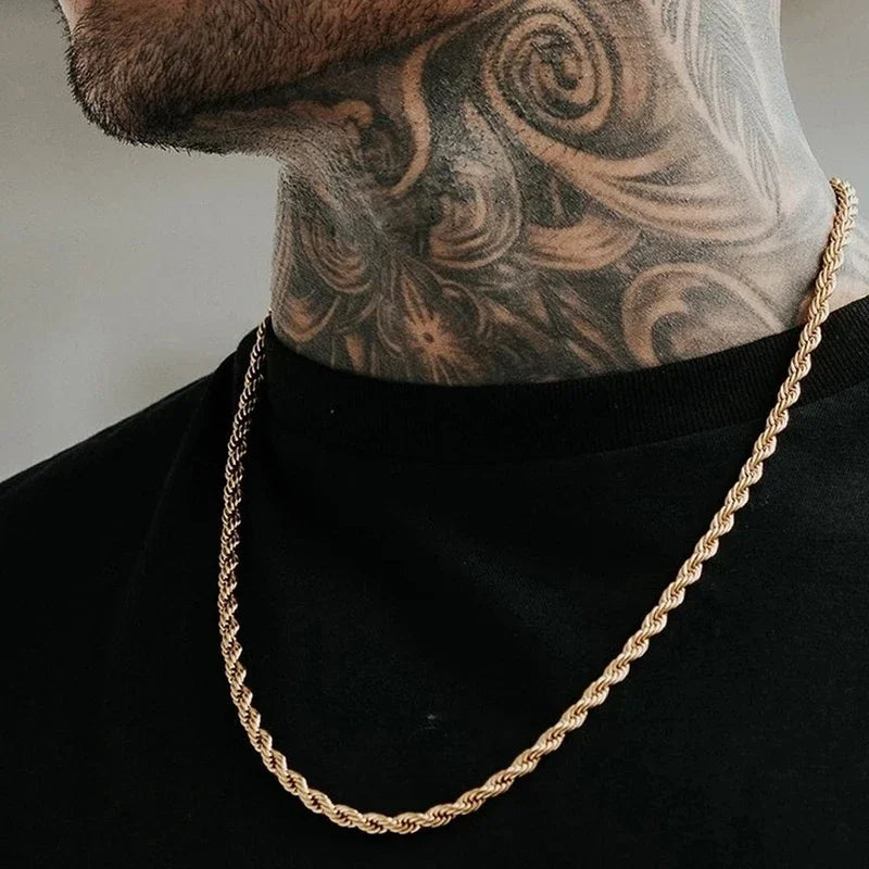 304 Stainless Steel Twist Rope Chain Necklace – PVD Gold Plated, 2-5mm Width for Men & Women, Fashion Accessories