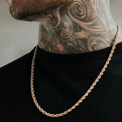 304 Stainless Steel Twist Rope Chain Necklace – PVD Gold Plated, 2-5mm Width for Men & Women, Fashion Accessories