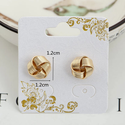 Gold Twisted Flower Stud Earrings – Creative Small Metal Jewelry for Women