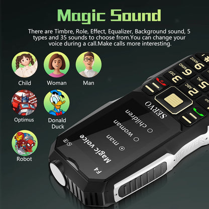 SERVO F4 Mobile Phone - Triple SIM Card, Magic Voice, Power Bank, Flashlight, FM Radio - Large Button GSM 2G Cellphone, Affordable Option for Elderly