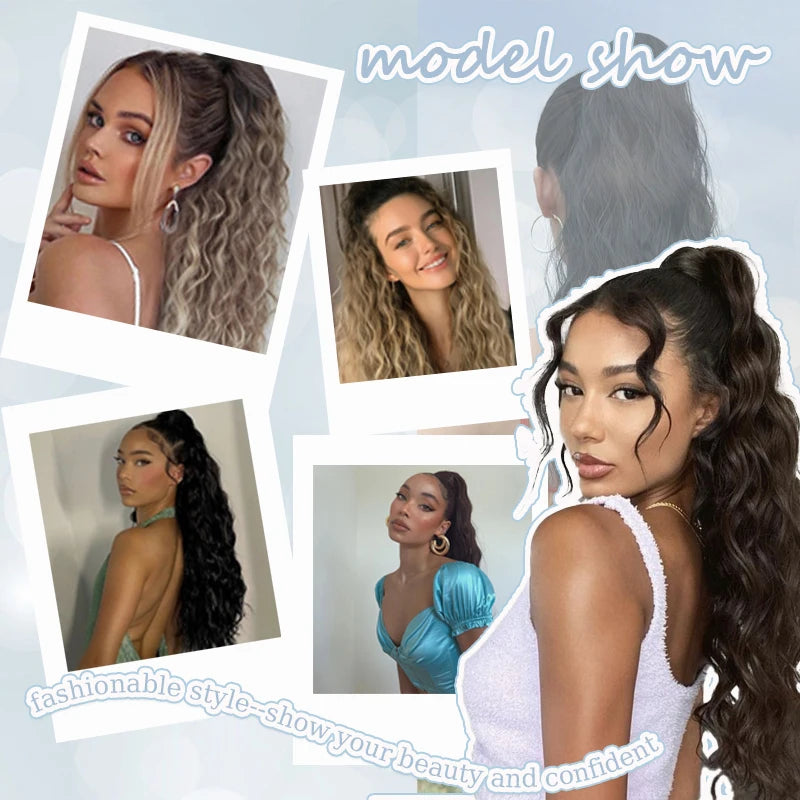 24 Inch Synthetic Long Curly Ponytail Extension – Wavy Elastic Hair Tie Hairpiece for Women Daily & Party Styling Accessories