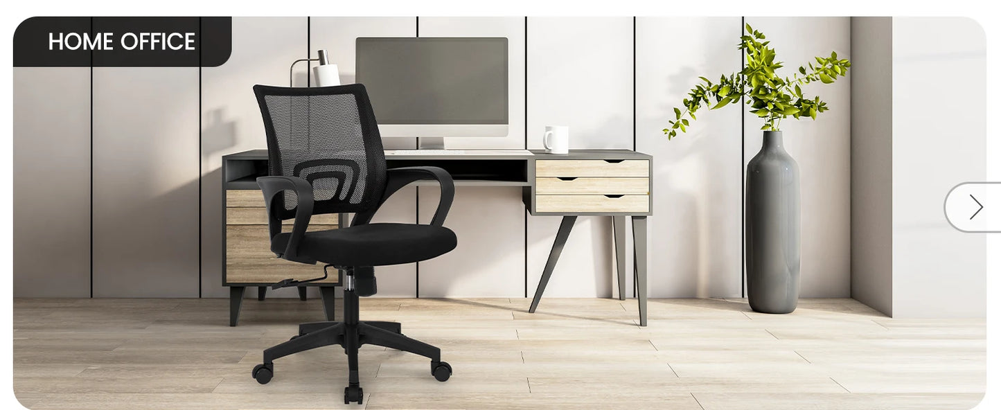Ergonomic Office Chair – Mid Back Desk Chair with Lumbar Support, Mesh Cushion, Adjustable Swivel & Rolling for Home & Gaming