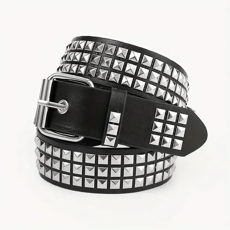 2024 Square Bead Rivet Belt – Punk Metal Pyramid Hardware Belt for Men and Women, Y2K Designer Jeans Belt