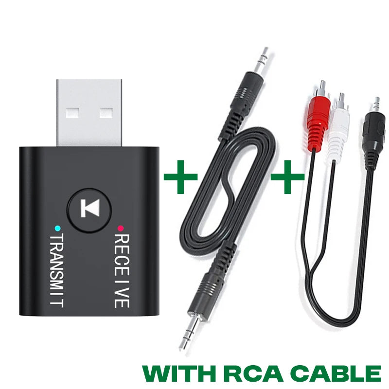 Bluetooth 5.0 Audio Transmitter & Receiver – 3.5mm AUX, RCA, USB Stereo Wireless Adapter for TV, Car, Speaker & Headphones